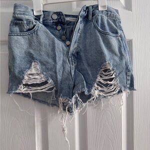 PacSun Short Blue Jean Shorts with Distressed Frayed Hem